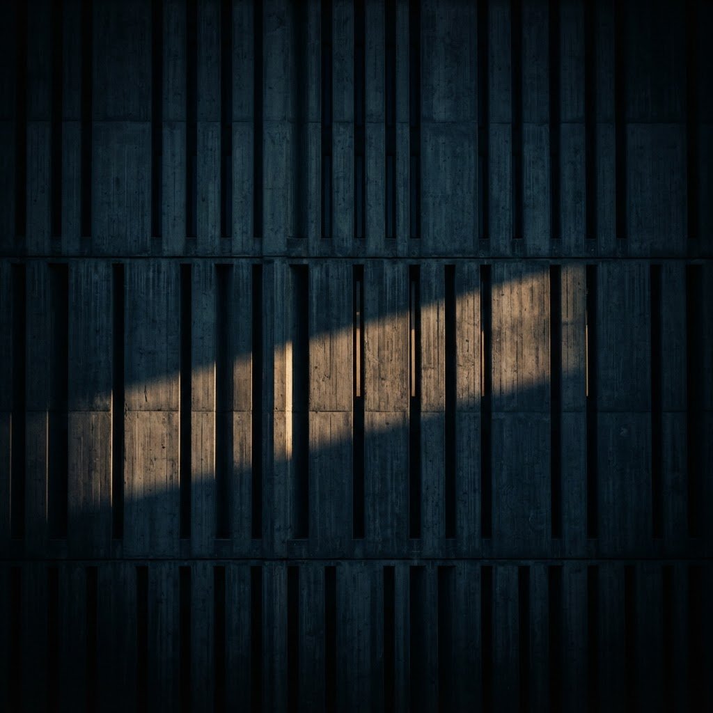 Parede de concreto ranhurada com luz diagonal